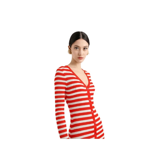 Red Striped Knitted Long Cardigan Dress
