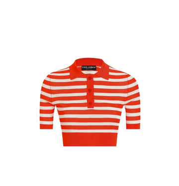 Red Striped Knitted Polo Shirt