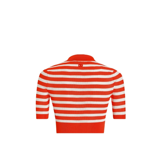 Red Striped Knitted Polo Shirt