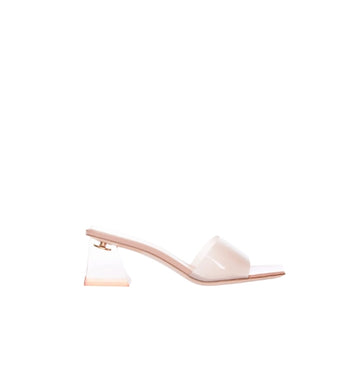 Nude Pink Cosmic Plexi & Patent Leather Heeled Mules