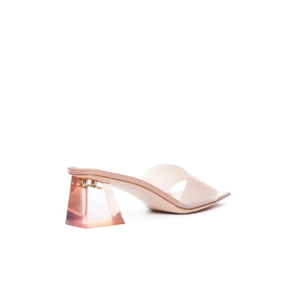 Nude Pink Cosmic Plexi & Patent Leather Heeled Mules