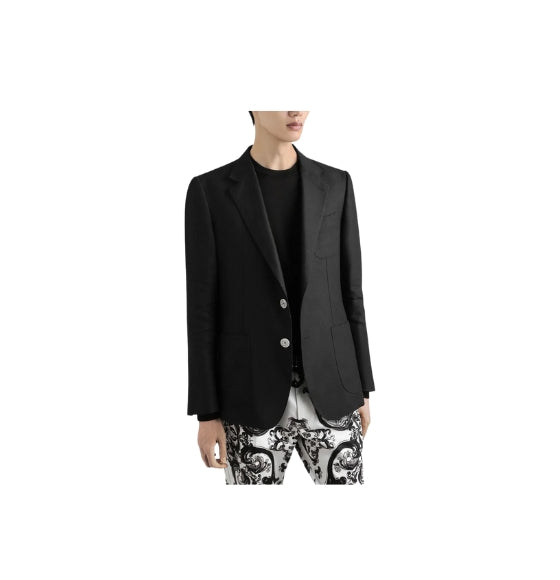 Black Portofino Single-Breasted Linen Blazer
