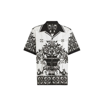Black Majolica Print Poplin Hawaiian Shirt