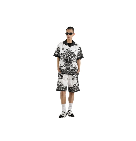 Black Majolica Print Poplin Hawaiian Shirt