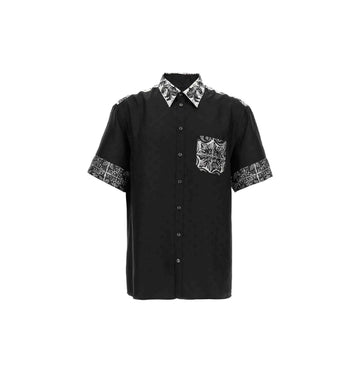 Black Majolica Print DG Logo All-Over Silk Hawaiian Shirt