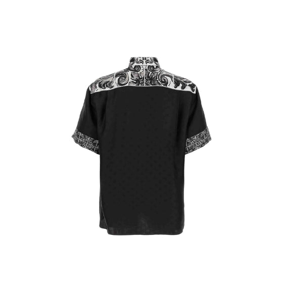 Black Majolica Print DG Logo All-Over Silk Hawaiian Shirt