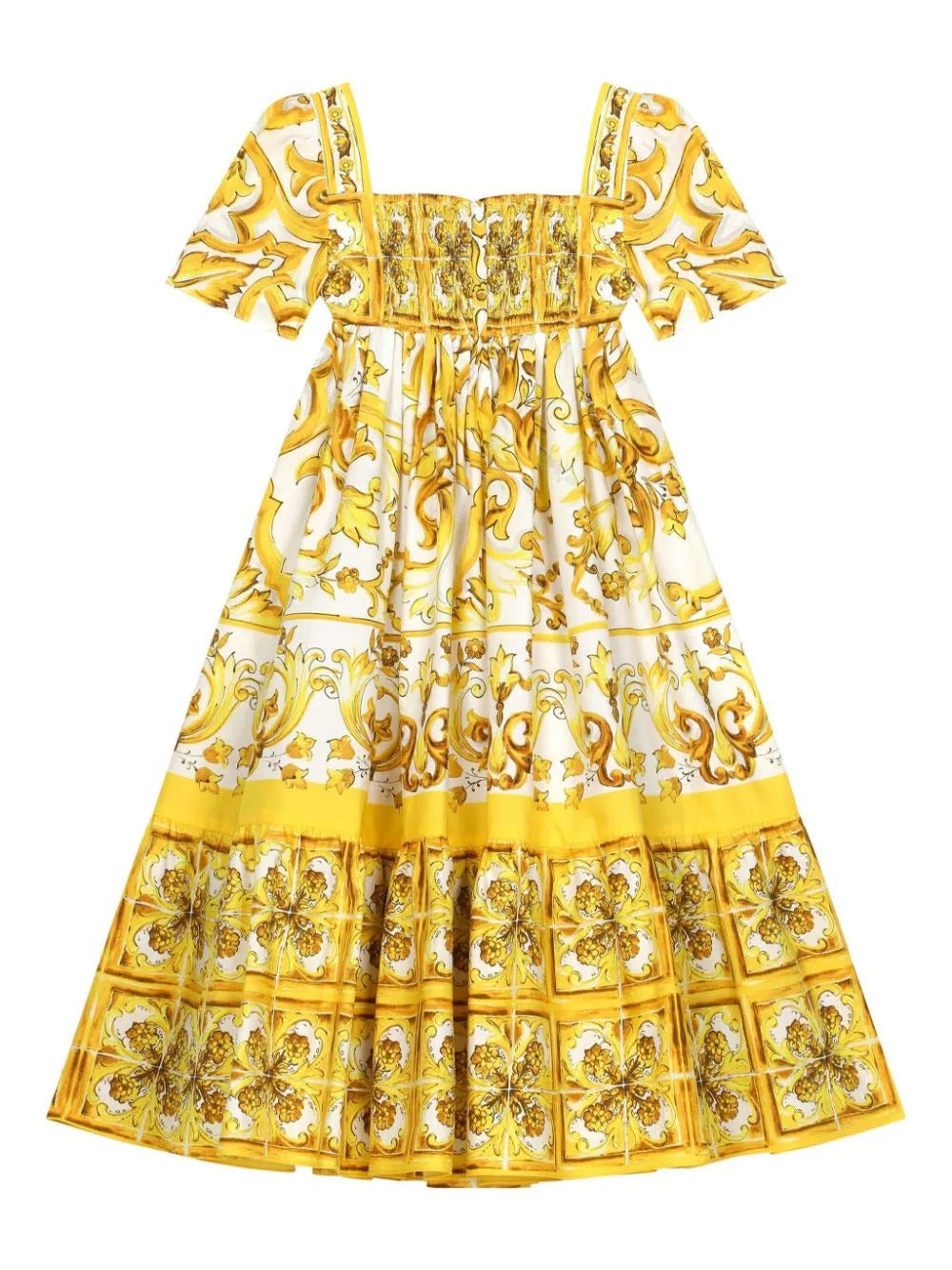 Yellow Dolce & Gabbana Kids Dress for Girl with Majolica Print