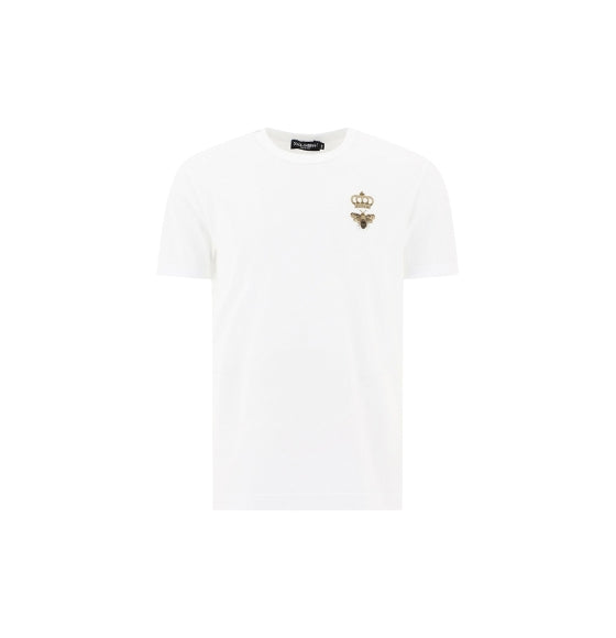 White DG Crown & Bee Embroidered Cotton T-Shirt