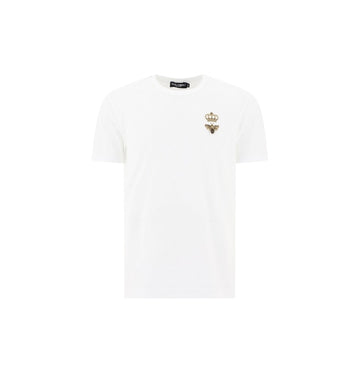 White DG Crown & Bee Embroidered Cotton T-Shirt