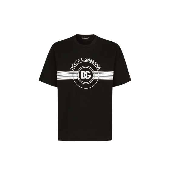 Black Circular DG Logo Printed Crewneck T-Shirt