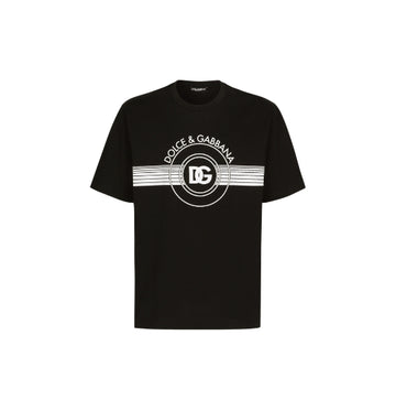 Black Circular DG Logo Printed Crewneck T-Shirt