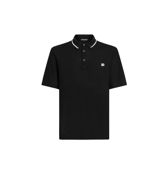 Black Minimal DG-Logo Cotton PiquÃ© Polo Shirt