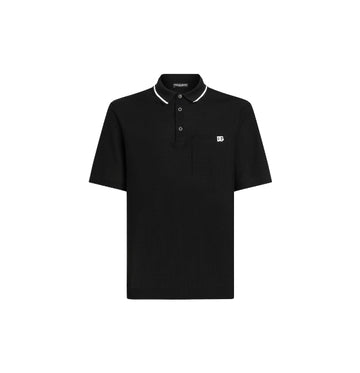 Black Minimal DG-Logo Cotton PiquÃ© Polo Shirt