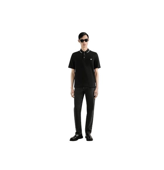 Black Minimal DG-Logo Cotton PiquÃ© Polo Shirt