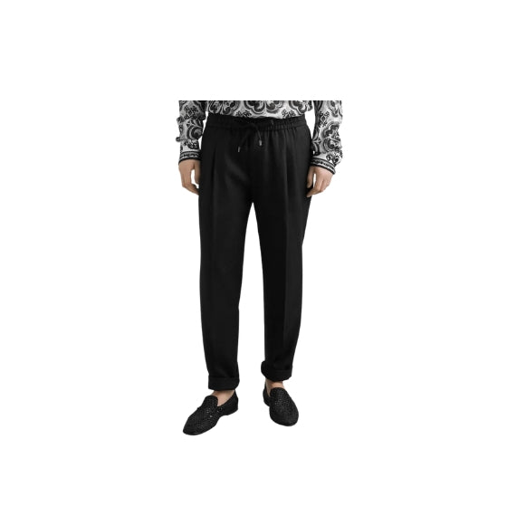 Black Linen Jogging Long Trousers