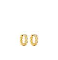 Gold hoop earrings with embedded stones on a white background