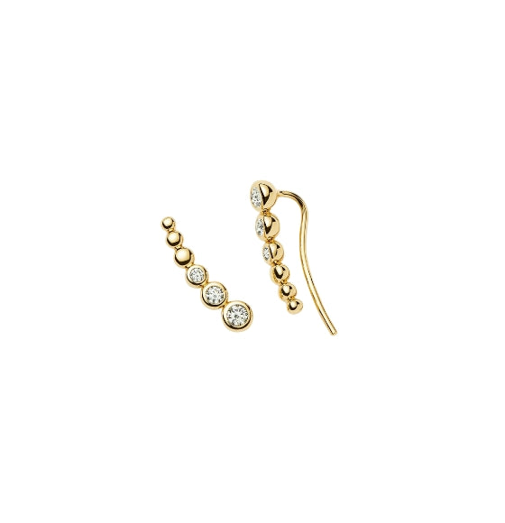 Gold earrings with small diamonds on a white background
