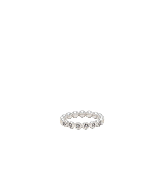 Silver ring with small stones on a white background