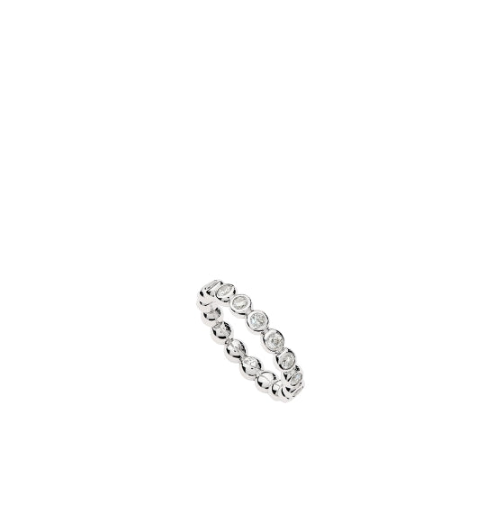 Silver ring with small stones on a white background