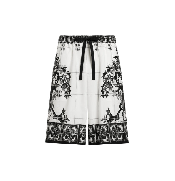 Black Majolica Print Poplin Jogging Bermuda