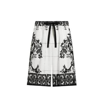 Black Majolica Print Poplin Jogging Bermuda