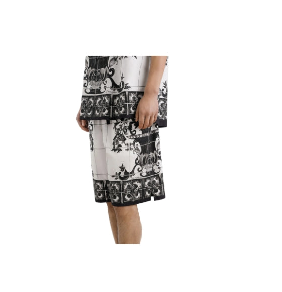 Black Majolica Print Poplin Jogging Bermuda