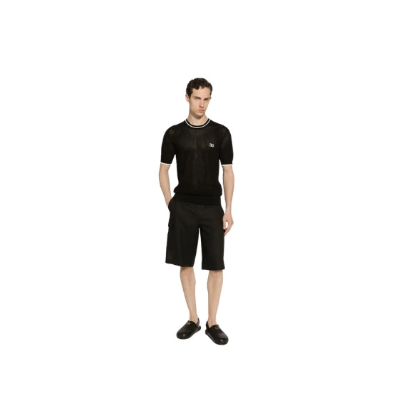 Black Linen Cargo Bermuda