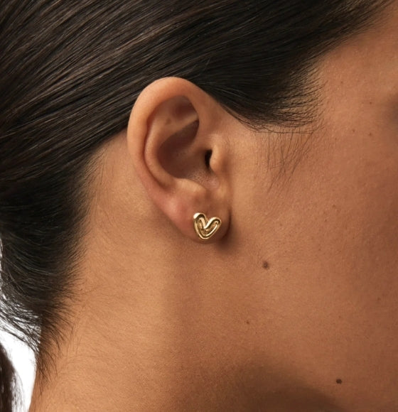 Gold Mini Puffy Heart Stud Earrings
