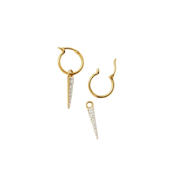 Pave Spike Charm Gold Mini Hoops Earrings