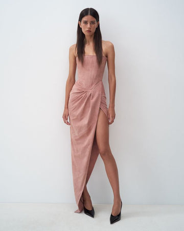 Strapless Corset Drape Gown in Suede
