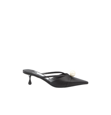 Black Sana 50 Faux Pearl-Embellished Satin Mules