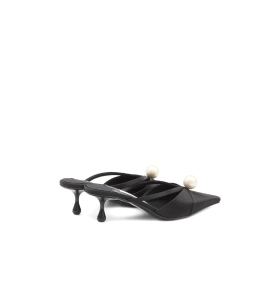 Black Sana 50 Faux Pearl-Embellished Satin Mules