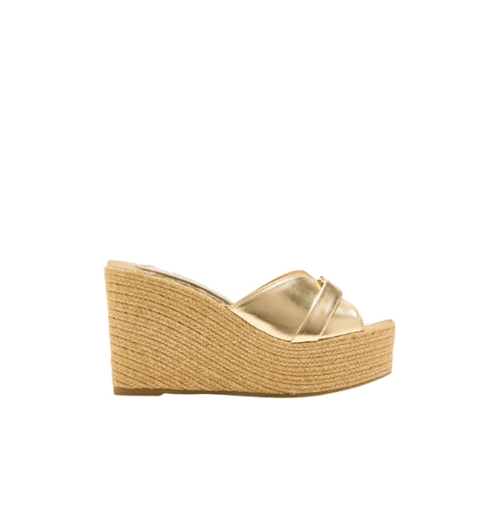Gold Leda 100 Leather Wedge Espadrilles