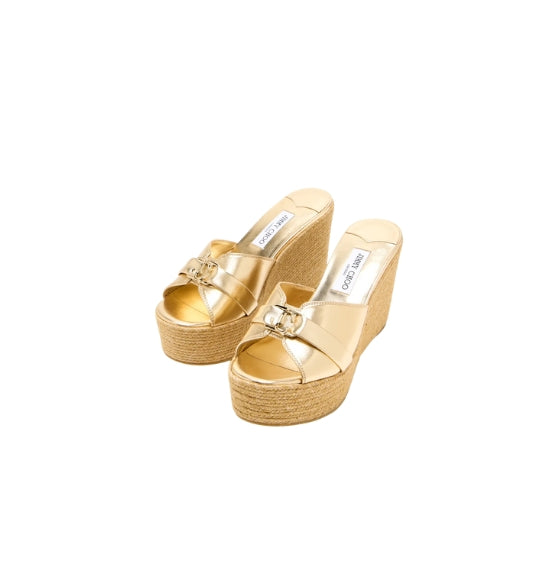 Gold Leda 100 Leather Wedge Espadrilles