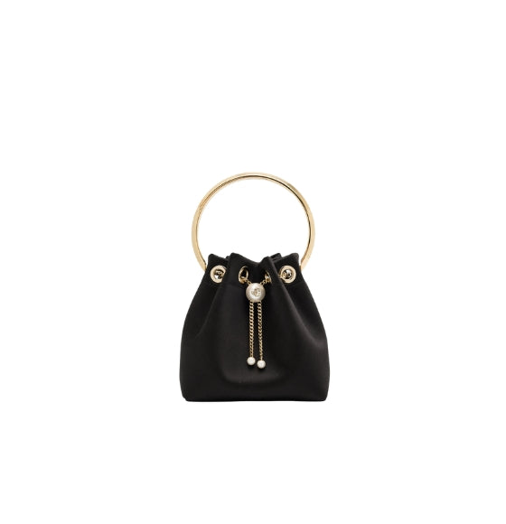 Black Bon Bon Pearl Closure Satin Mini Bag