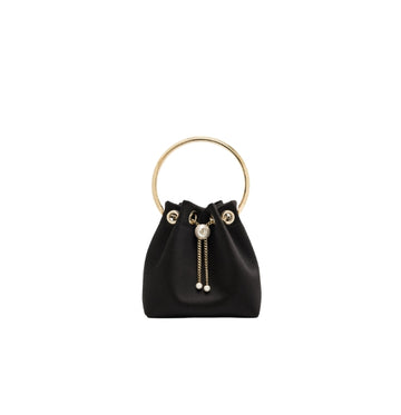 Black Bon Bon Pearl Closure Satin Mini Bag