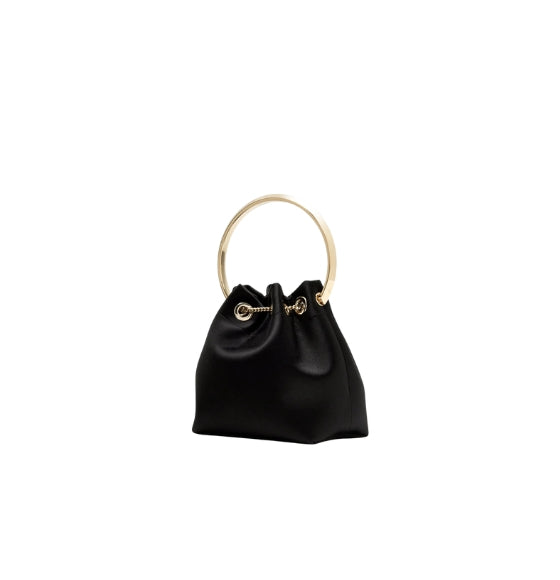 Black Bon Bon Pearl Closure Satin Mini Bag