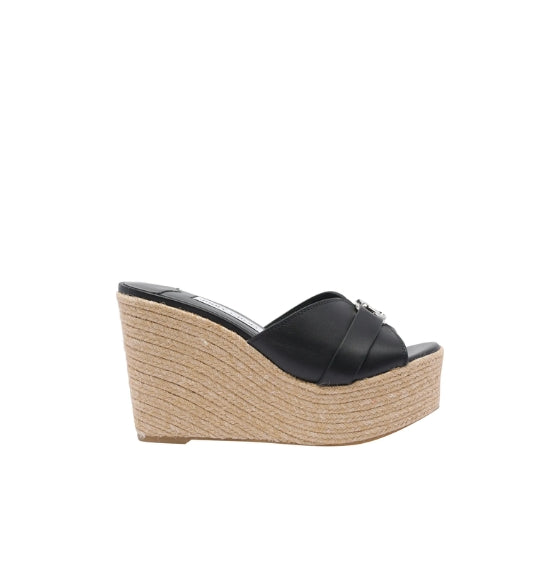 Black Leda 100 Leather Wedge Espadrilles