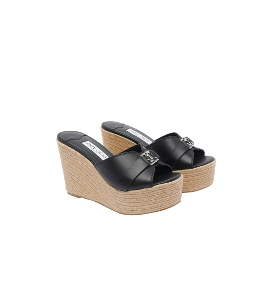 Black Leda 100 Leather Wedge Espadrilles