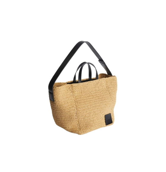 Beige Medium Crochet Utility Raffia Handbag