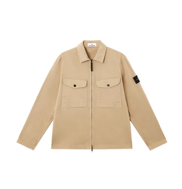 Beige Compass Patch Long sleeved Overshirt Jacket