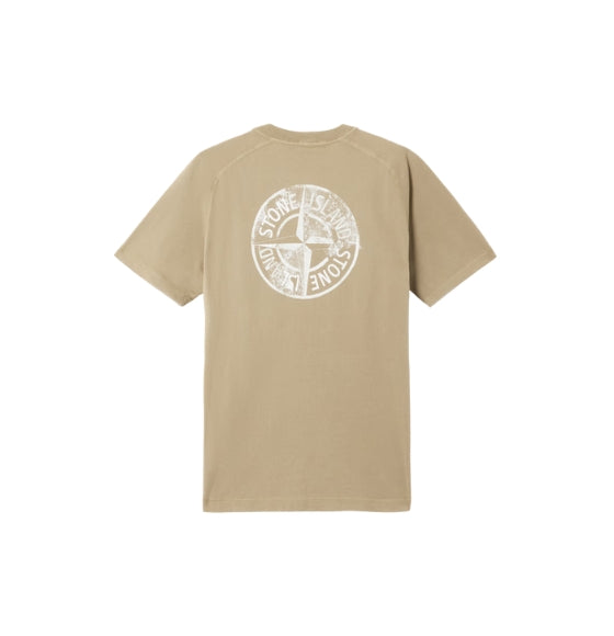 Beige Compass Print Crew Neck T-Shirt