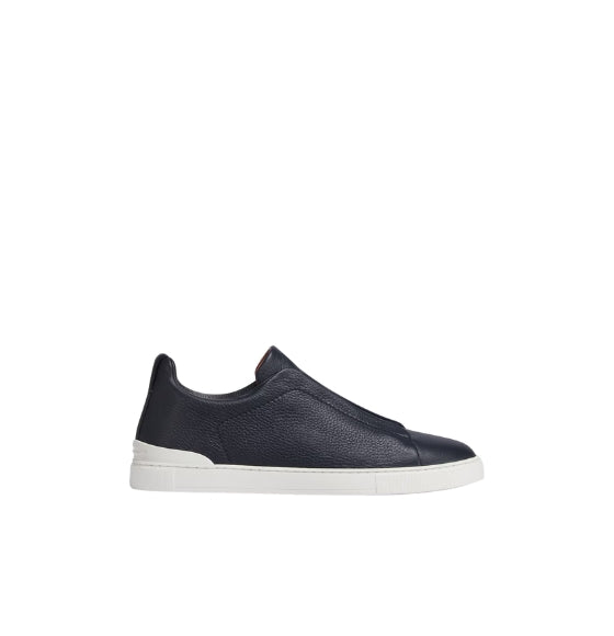 Navy Blue Triple Stitch Leather Sneakers