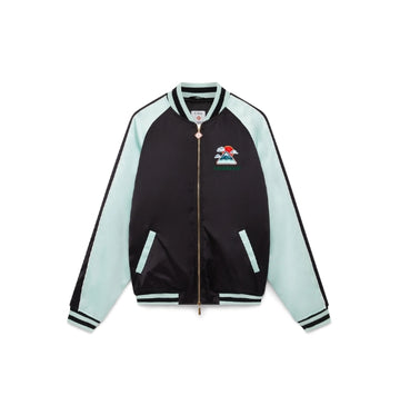 Black Embroidered Satin Bomber Jacket