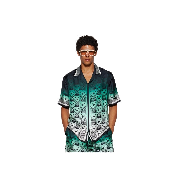 Gradient Green & Black Monogram Silk Shirt