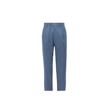 Blue Staight-Leg Pleated Trousers