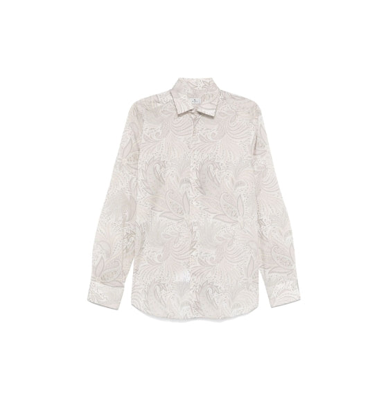 Beige Floral Print Long Sleeved Shirt