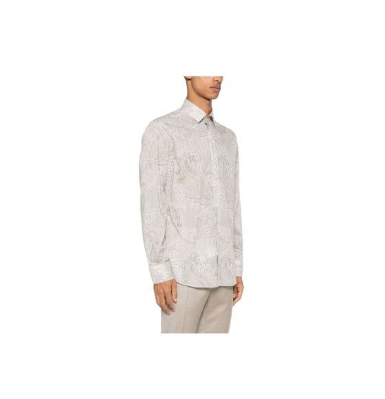 Beige Floral Print Long Sleeved Shirt