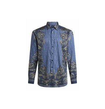 Blue Placed Print Long Sleeved Shirt