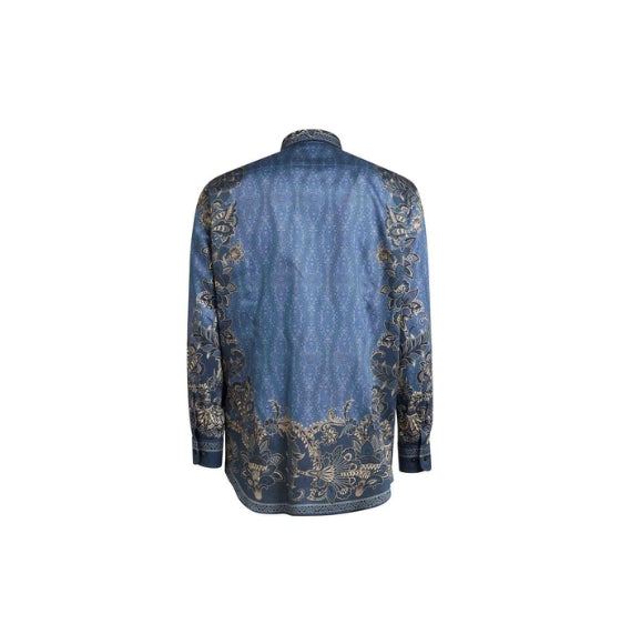 Blue Placed Print Long Sleeved Shirt